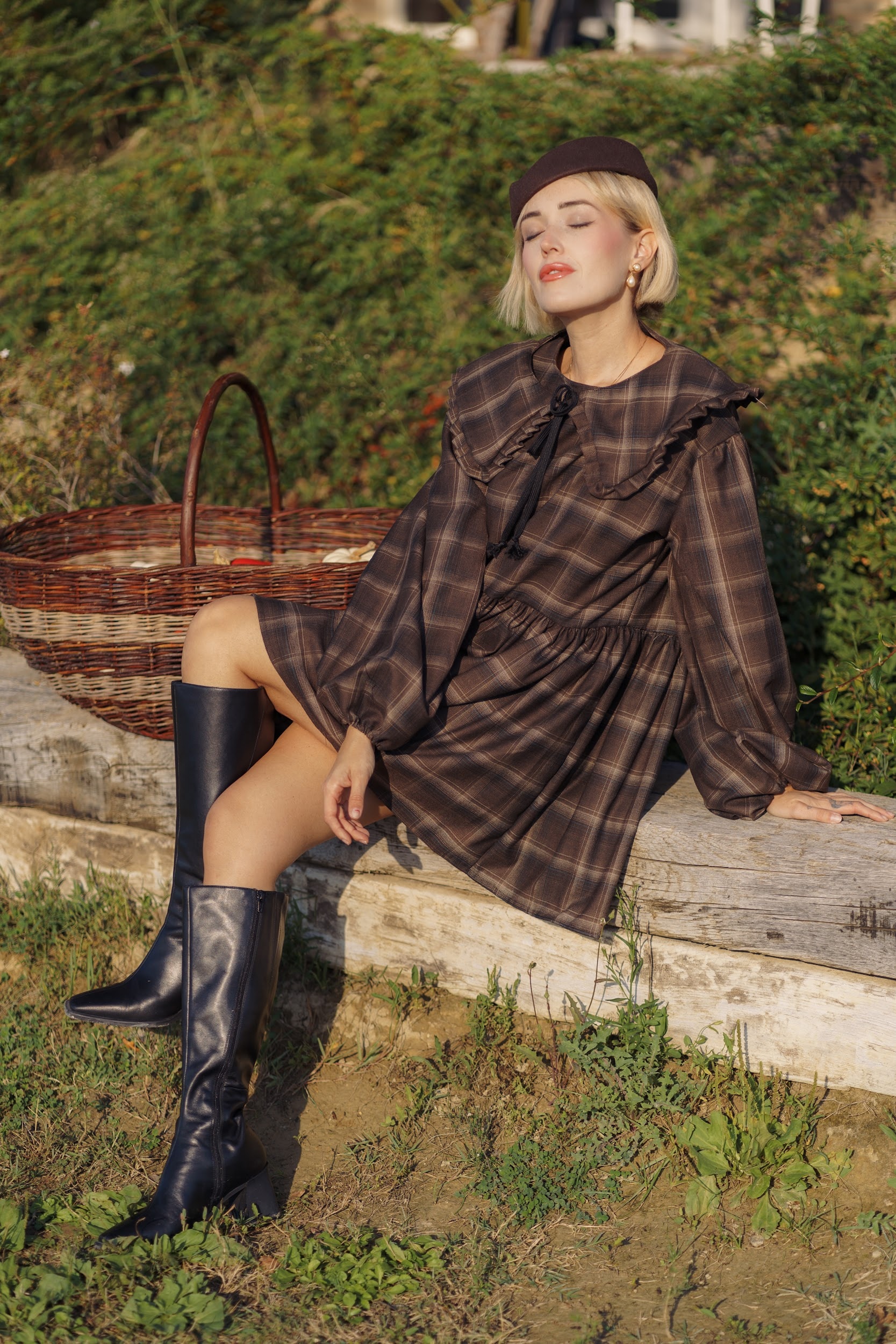 Abito Tartan Corto Marrone