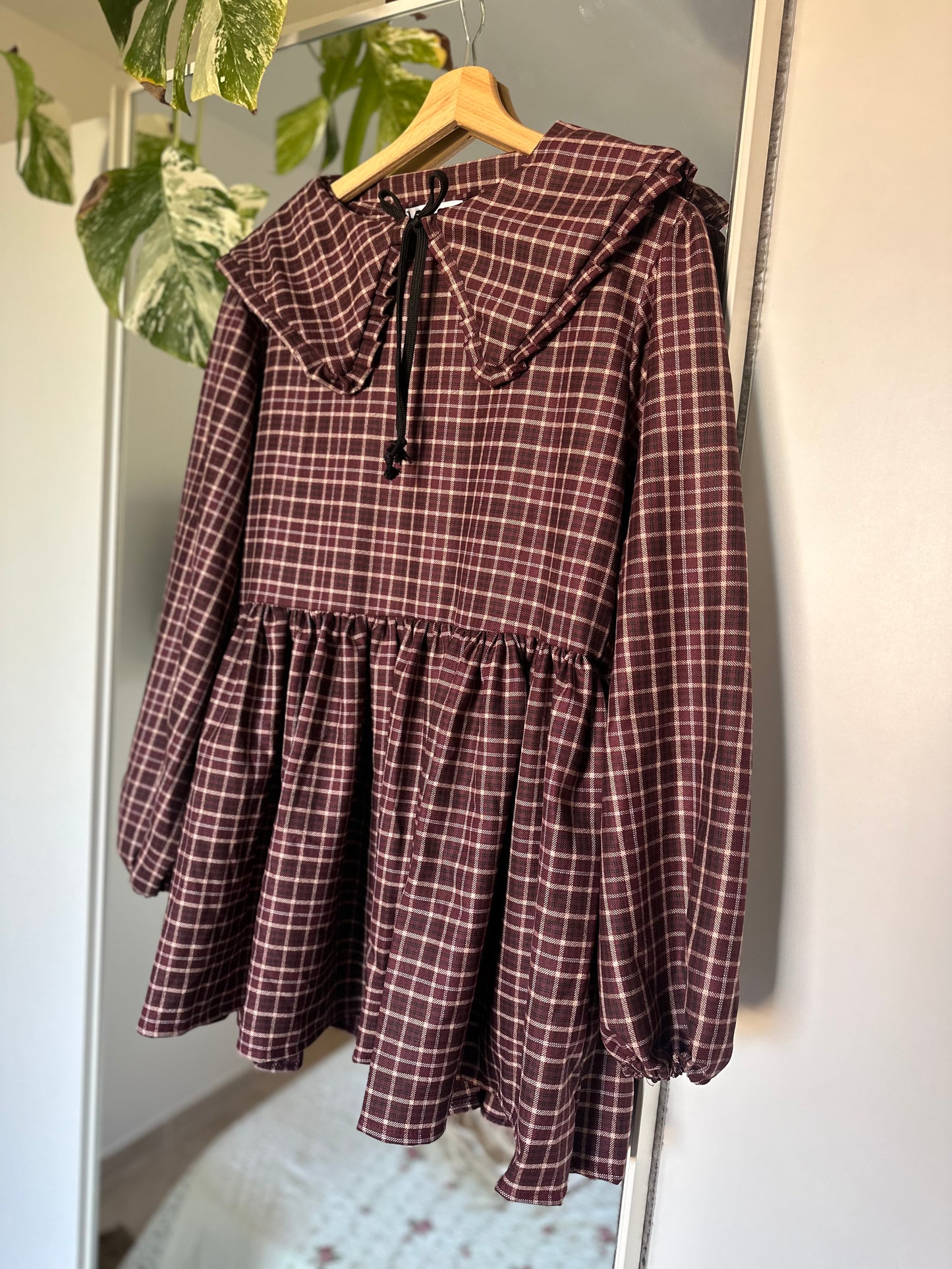 Abito corto tartan bordeaux