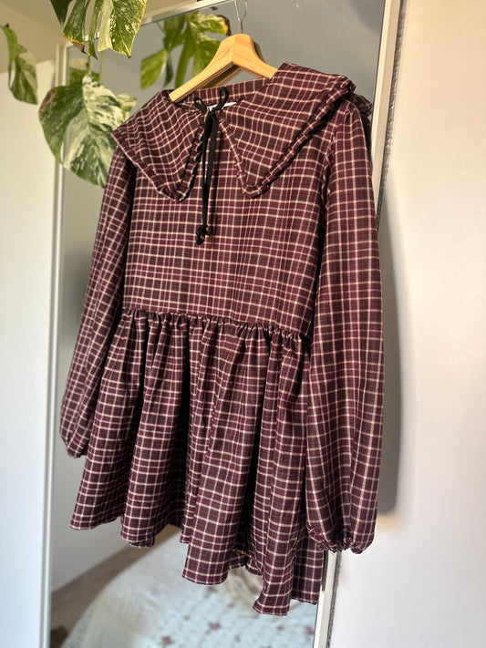 Abito corto tartan bordeaux