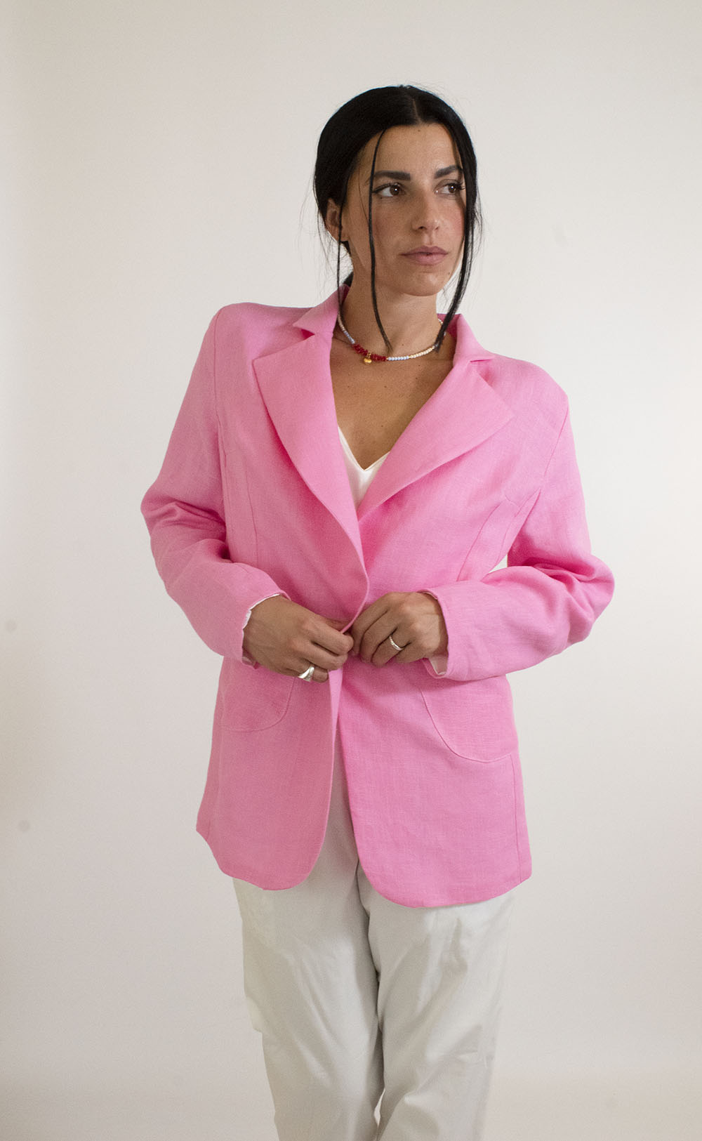 Tessuto lino color rosa acceso