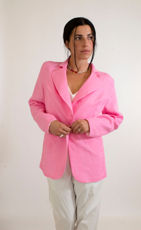 Tessuto lino color rosa acceso