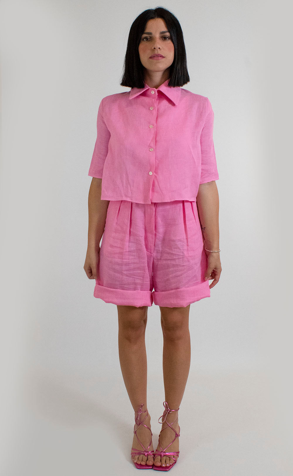 Tessuto lino color rosa acceso