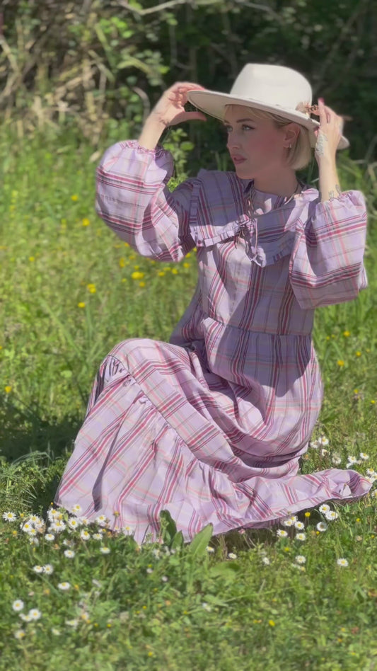 Abito lungo con colletto Tartan rosa