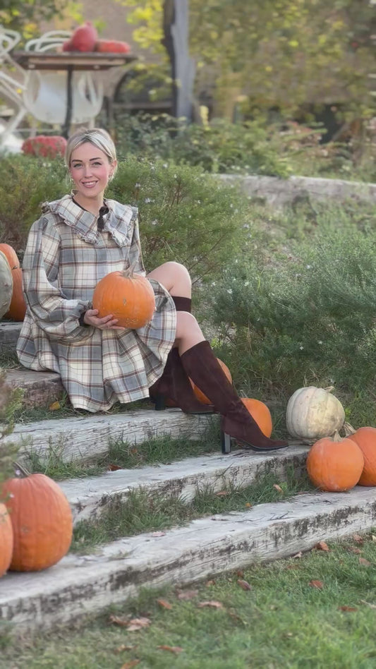 Abito con colletto corto tartan chiaro