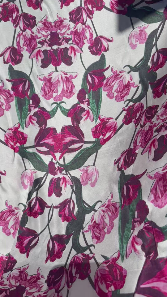 Tessuto raso di seta fiori fucsia