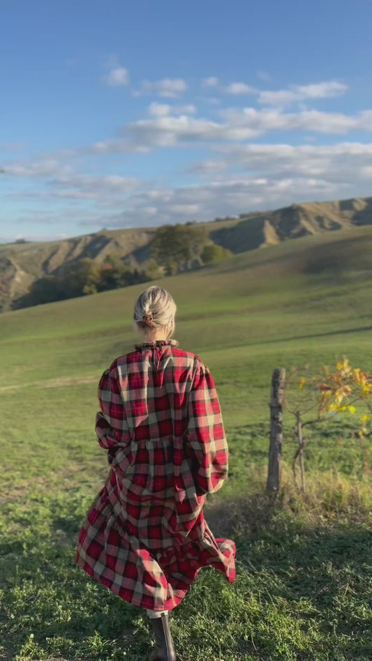 Abito chiusura a goccia tartan rosso